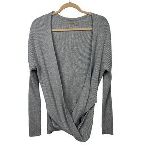 Zella M Gray Ribbed Open Front Twist Hem Cardigan Sweater Reversible Athleisure